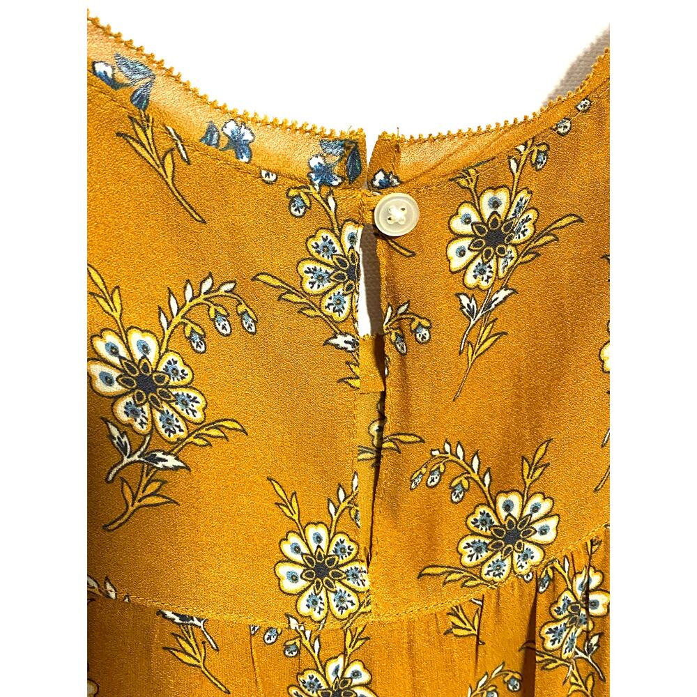Loft Orange Floral Top Blouse S Peasant Cottage Boho Chic Prairie Ruffles Flowy - Picture 4 of 8